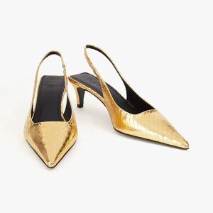 New Sandro Metallic Snake-Effect Leather Slingback Pumps size 9 / 40